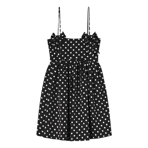 Sort Printed Double Satin Mini Strap dress - Stilshoppen