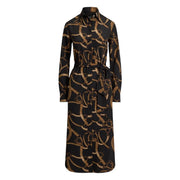 Sort/Tan Belting-Print Dress - Stilshoppen