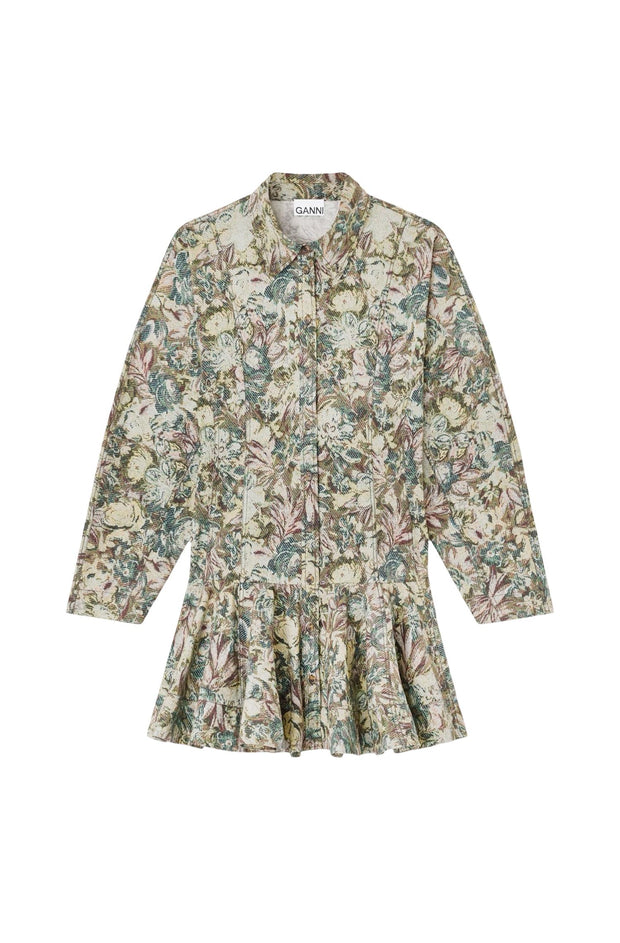 Printed Stretch Cotton Buttoned Mini Dress - Stilshoppen