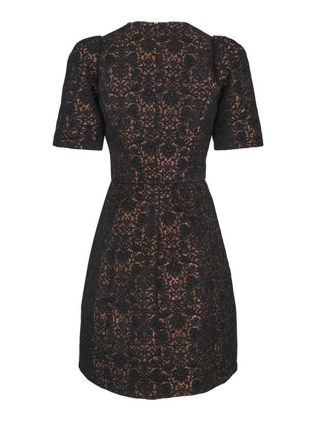 Gull/sort  Jacquard Velvet Dress - Stilshoppen