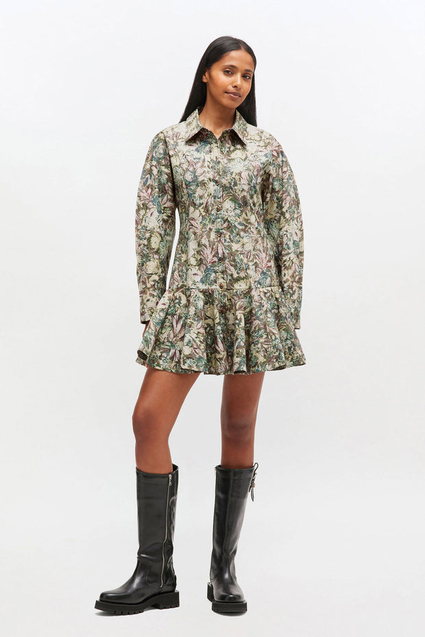 Printed Stretch Cotton Buttoned Mini Dress - Stilshoppen