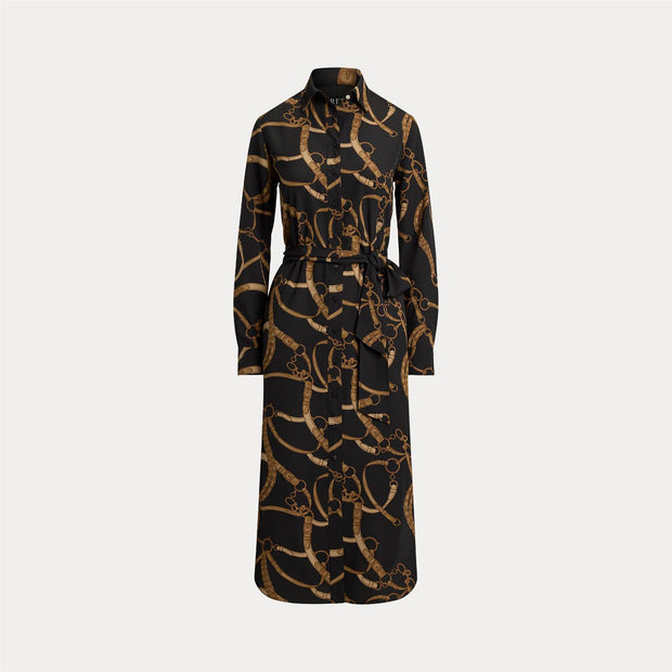 Sort/Tan Belting-Print Dress - Stilshoppen