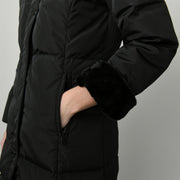 Sort Hooded Down Coat Fake Fur - Stilshoppen