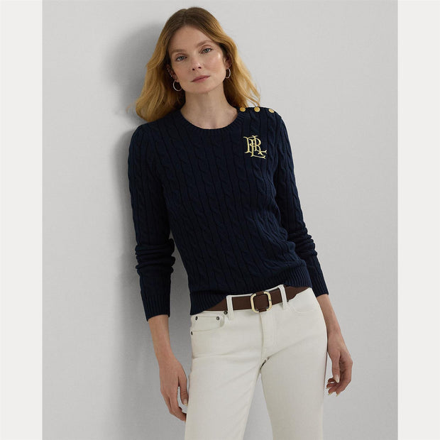 Navy Button Cable Knit Sweater - Stilshoppen