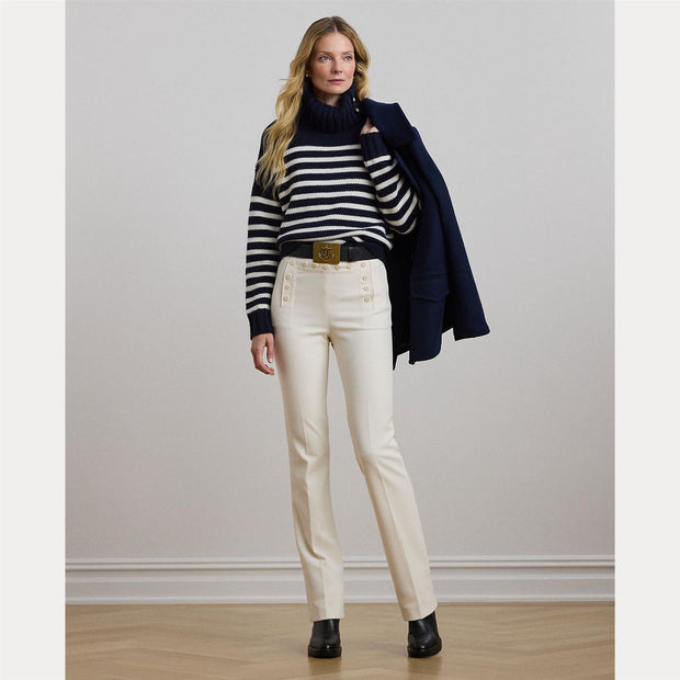 Navy/Cream Wool Blend Turtleneck Sweater - Stilshoppen