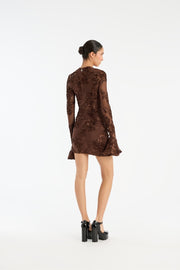 Brun Flower Mesh Mini Dress - Stilshoppen