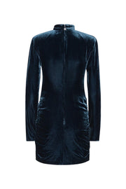 Blå Silk Velvet LS Mini Dress - Stilshoppen