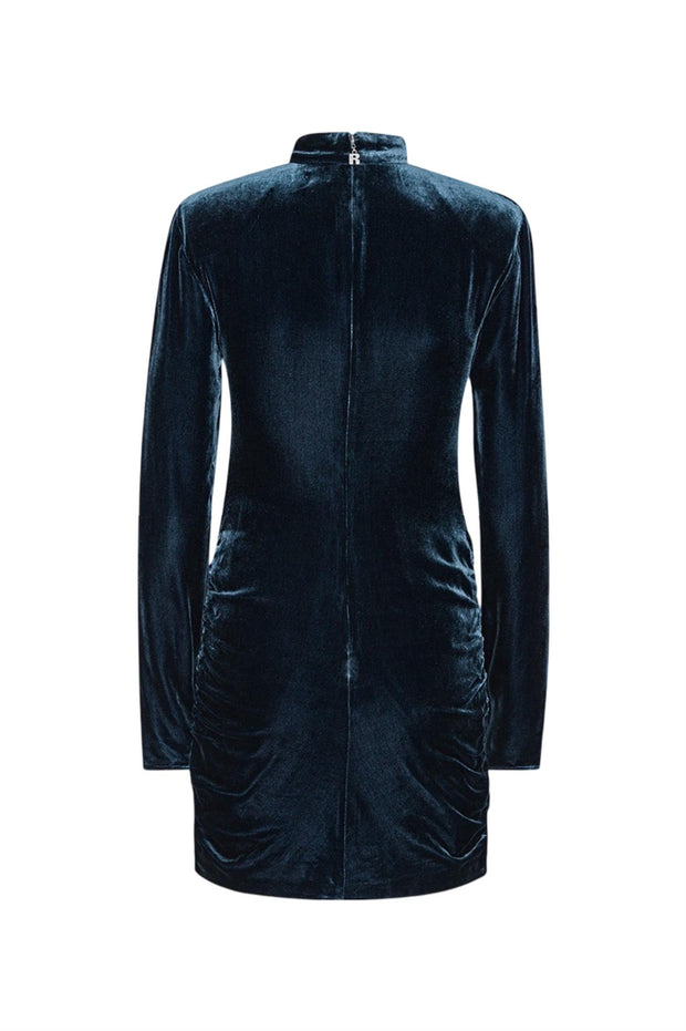 Blå Silk Velvet LS Mini Dress - Stilshoppen