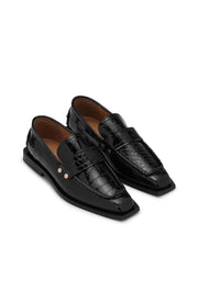 Studs Square Loafer Shiny Croco