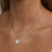 Gene White Enamel Flower Dangling Necklace