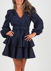 Midnight Blue Tweed Wavy Dress