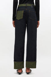 Melange Twill Denim Baggy Jeans Fold-Up