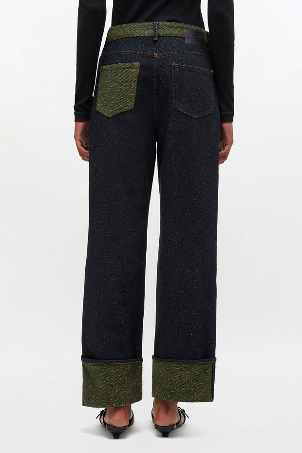 Melange Twill Denim Baggy Jeans Fold-Up