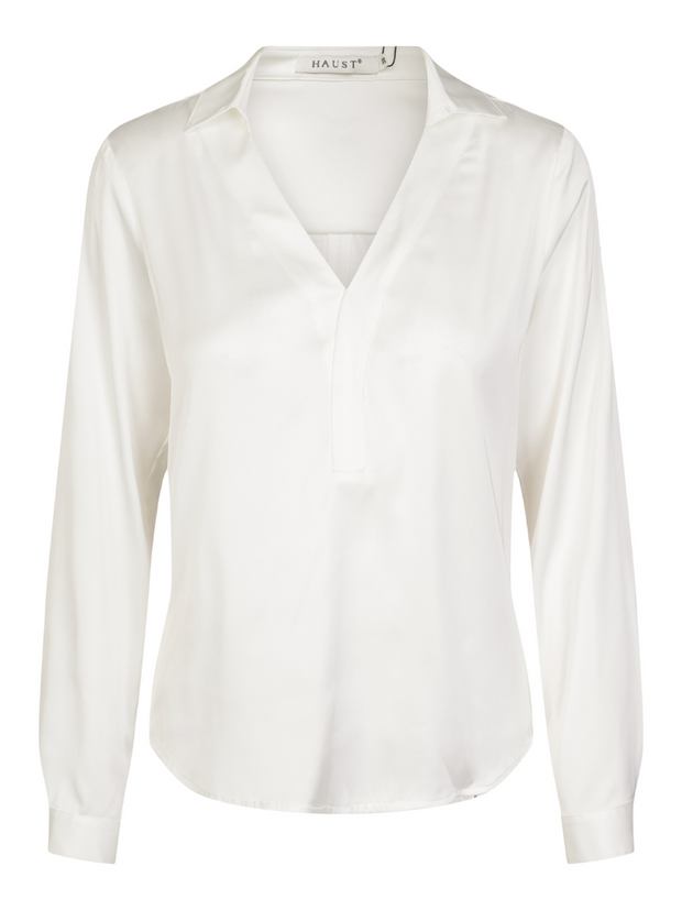 Creme Satin V-neck blouse - Stilshoppen