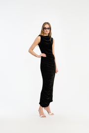Sort Velvet Ruched Midi Dress - Stilshoppen