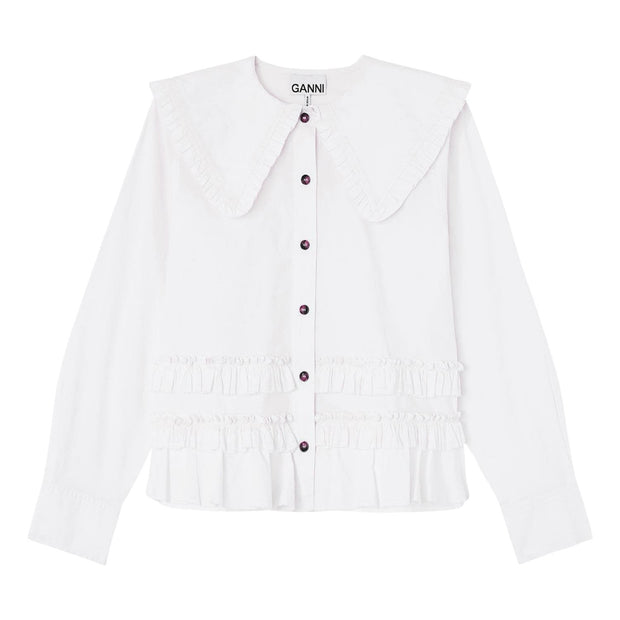 Hvit Cotton Stretch Shirt w. Frills - Stilshoppen