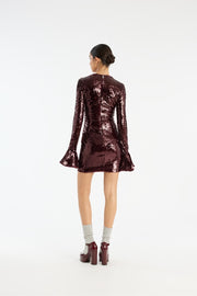 Burgunder Sequins LS Mini Dress - Stilshoppen