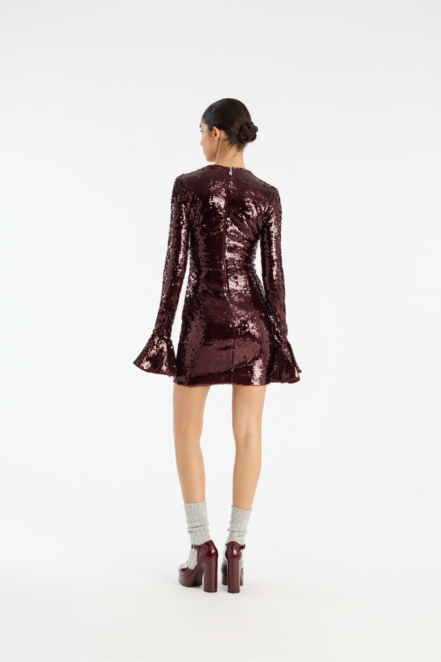 Burgunder Sequins LS Mini Dress - Stilshoppen