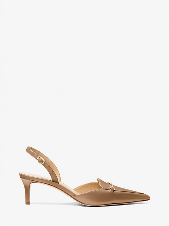 Beige Lena Leather Slingback Pump