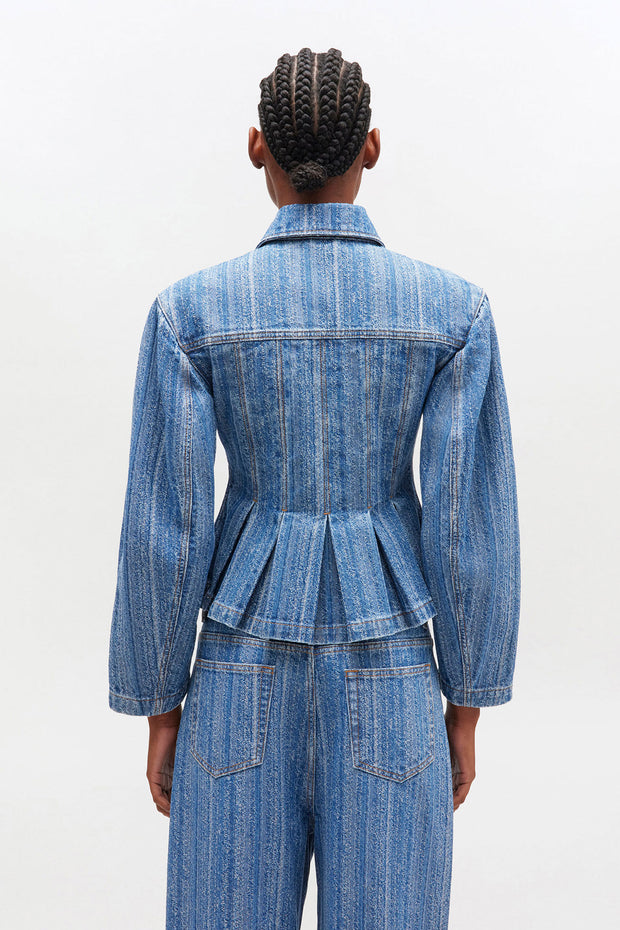 Blå Structured Denim Fitted Jacket