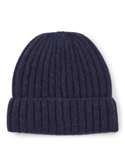 Navy Cashmere Rib Beanie