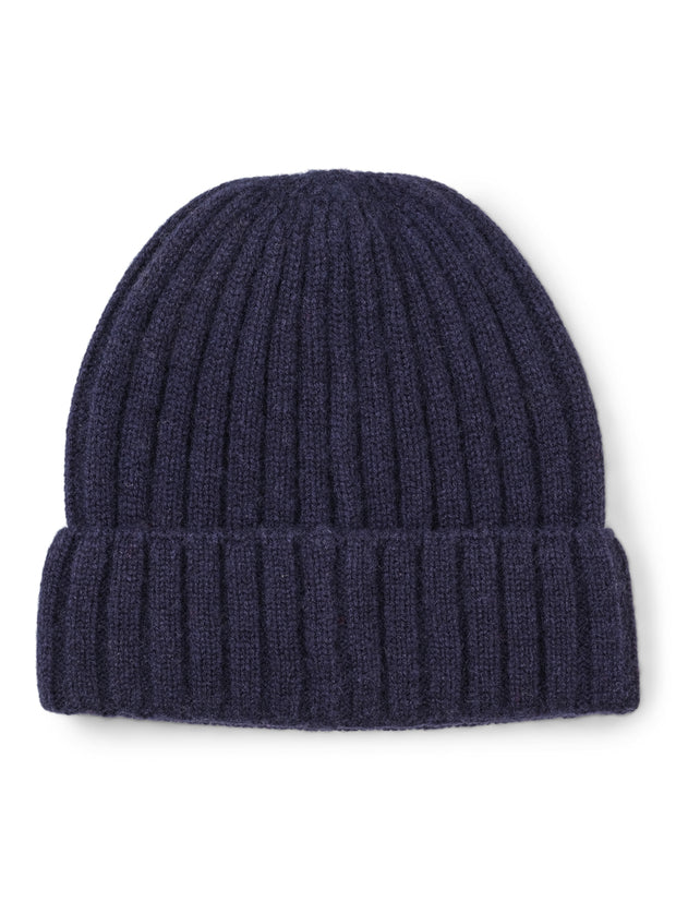 Navy Cashmere Rib Beanie
