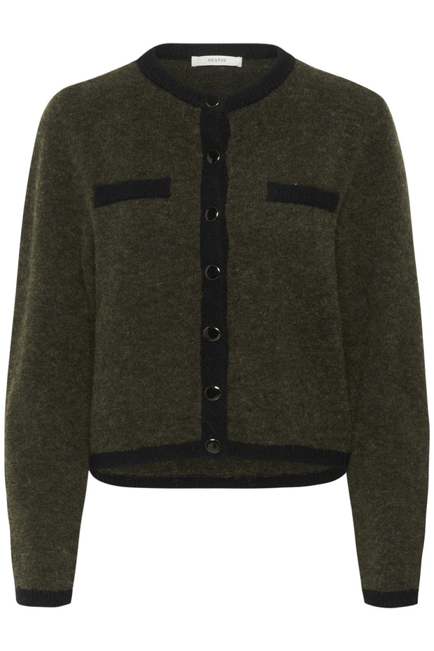 Oliven/Black GZalpha ls contrast cardigan - Stilshoppen