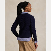 Navy Cabel Knit Cardigan - Stilshoppen