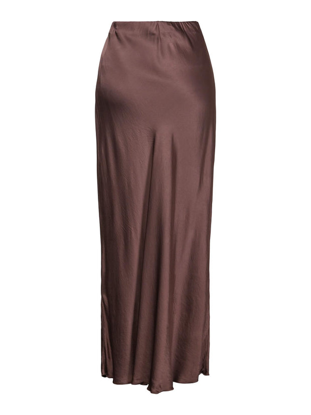 Dark Brown Long strech satin skirt - Stilshoppen