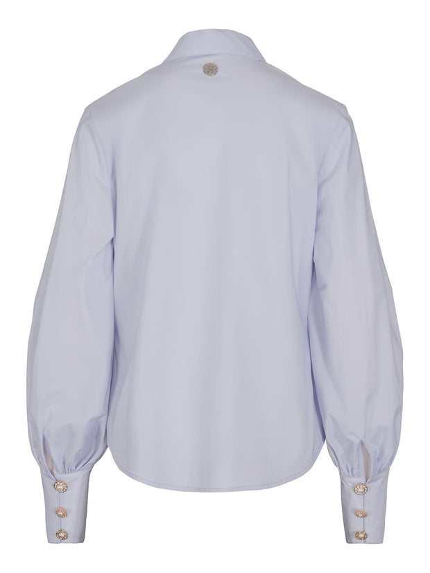 Lyseblå Button Stretch Blouse - Stilshoppen