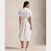 Hvit Linen shirt sleeve shirtdress - Stilshoppen