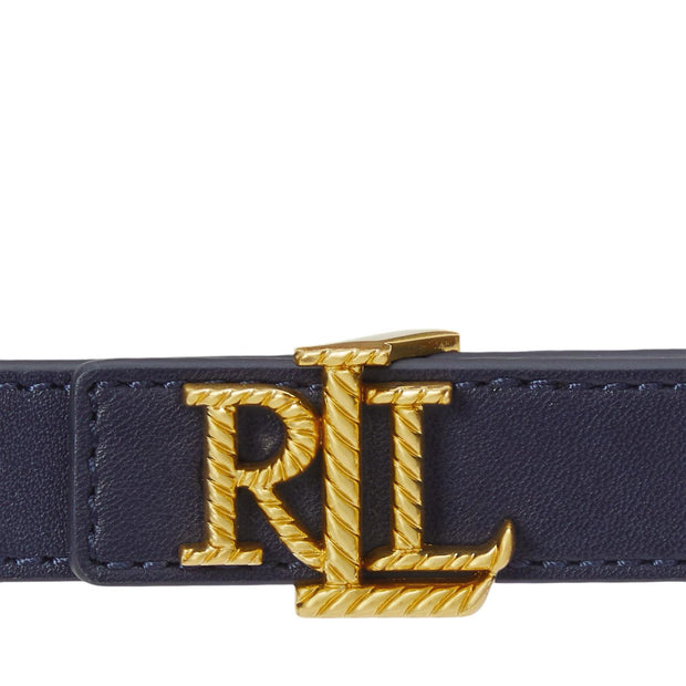 Navy Logo Reversible Embossed Skinny Belt - Stilshoppen