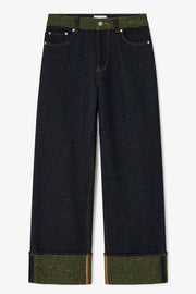 Melange Twill Denim Baggy Jeans Fold-Up