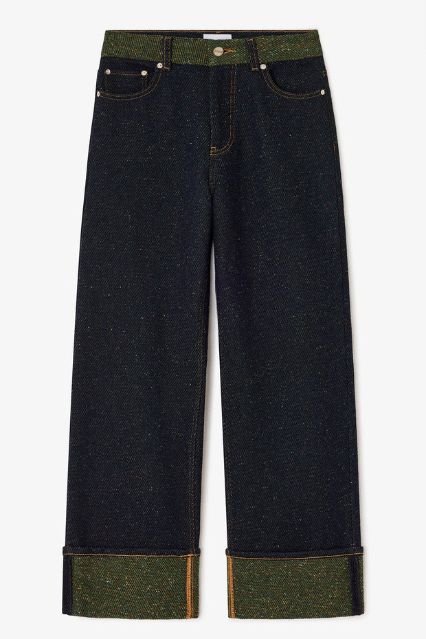 Melange Twill Denim Baggy Jeans Fold-Up