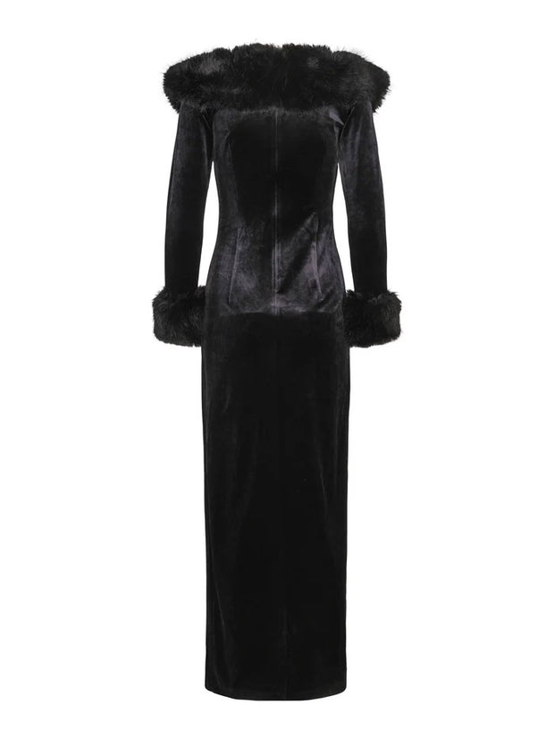 Sort Long Velvet Dress - Stilshoppen