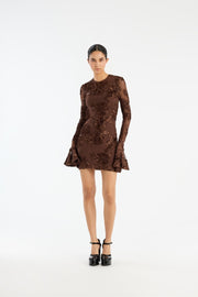 Brun Flower Mesh Mini Dress - Stilshoppen