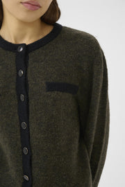 Oliven/Black GZalpha ls contrast cardigan - Stilshoppen