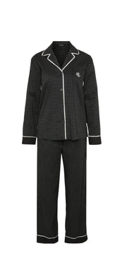 Black Notch collar long pant pj set