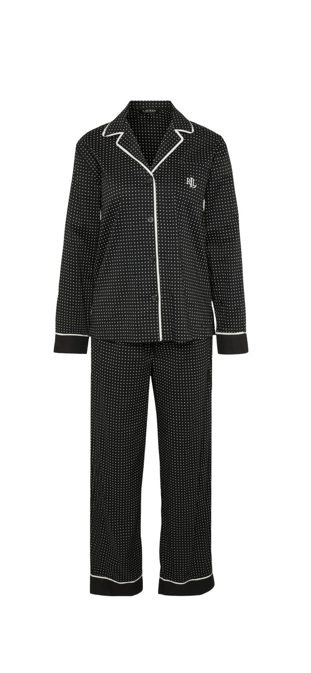 Black Notch collar long pant pj set