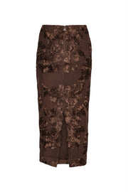 Brun Flower Mesh Pencil Skirt - Stilshoppen