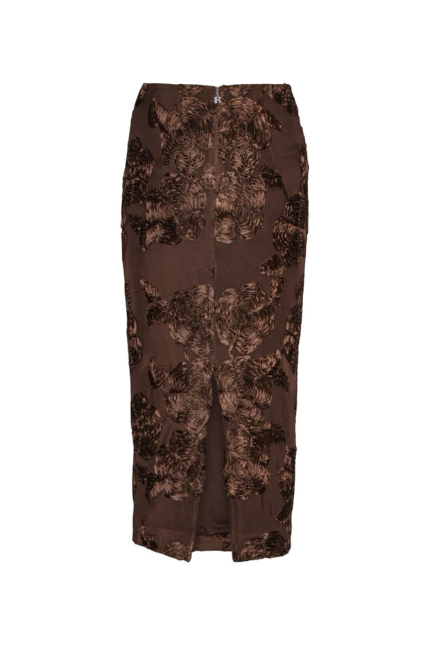 Brun Flower Mesh Pencil Skirt - Stilshoppen