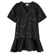 Sort Satin Cloque Mini V-neck Dress - Stilshoppen