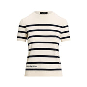 Cream/Navy  Striped Short Sleeve Serater - Stilshoppen