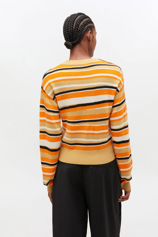 Orange Distressed Stripe Cashmere Sweater - Stilshoppen
