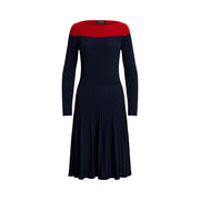 Navy Two-Tone Pointelle Knit Dress - Stilshoppen