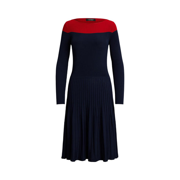 Navy Two-Tone Pointelle Knit Dress - Stilshoppen