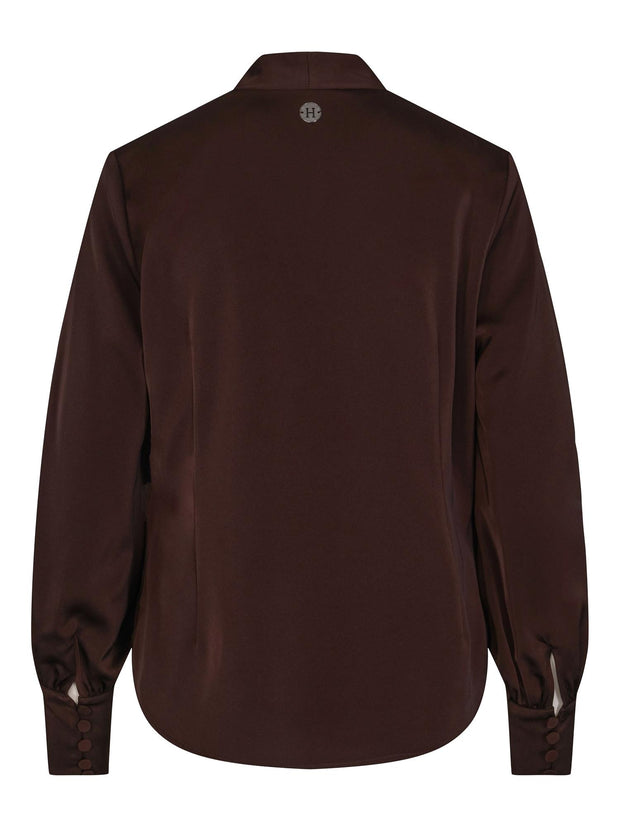 Mørk Brun Classic V-Neck Blouse - Stilshoppen