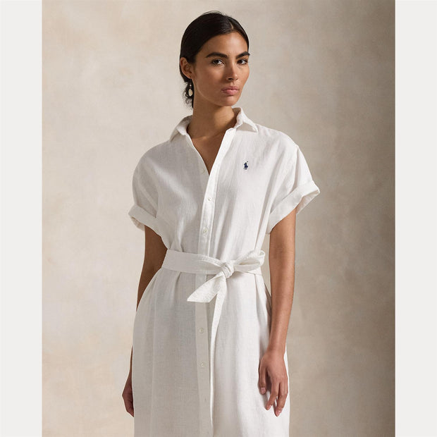 Hvit Linen shirt sleeve shirtdress - Stilshoppen