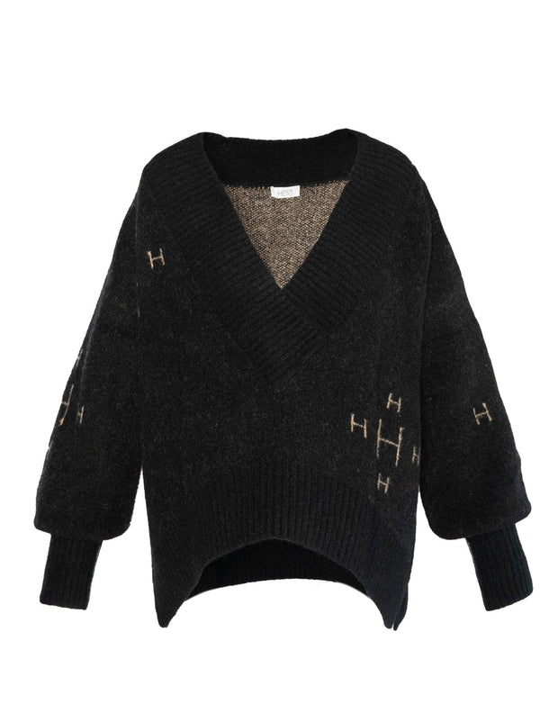 Fam V-neck sweater Jet black - Stilshoppen