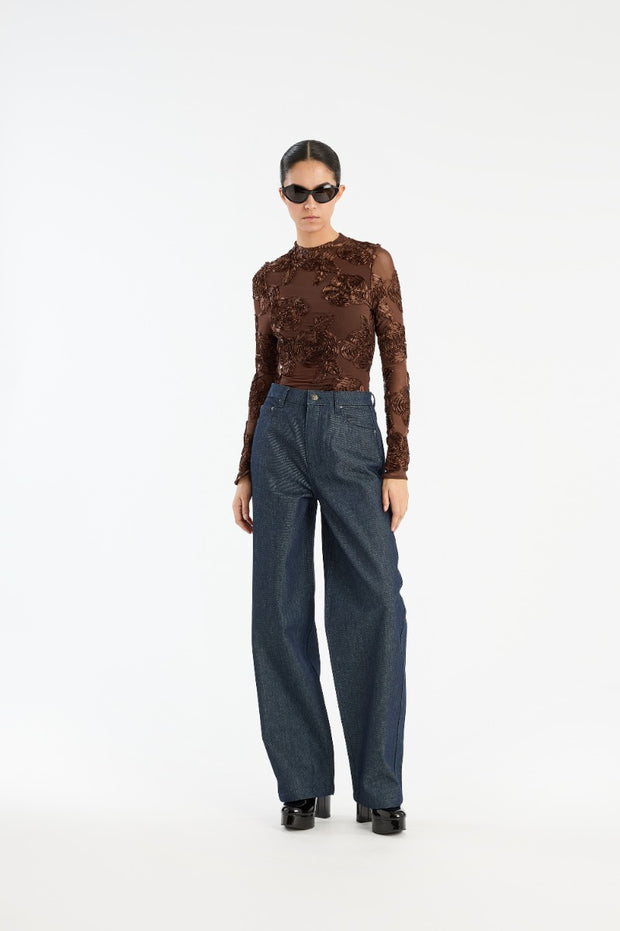 Brun Flower Mesh LS Top